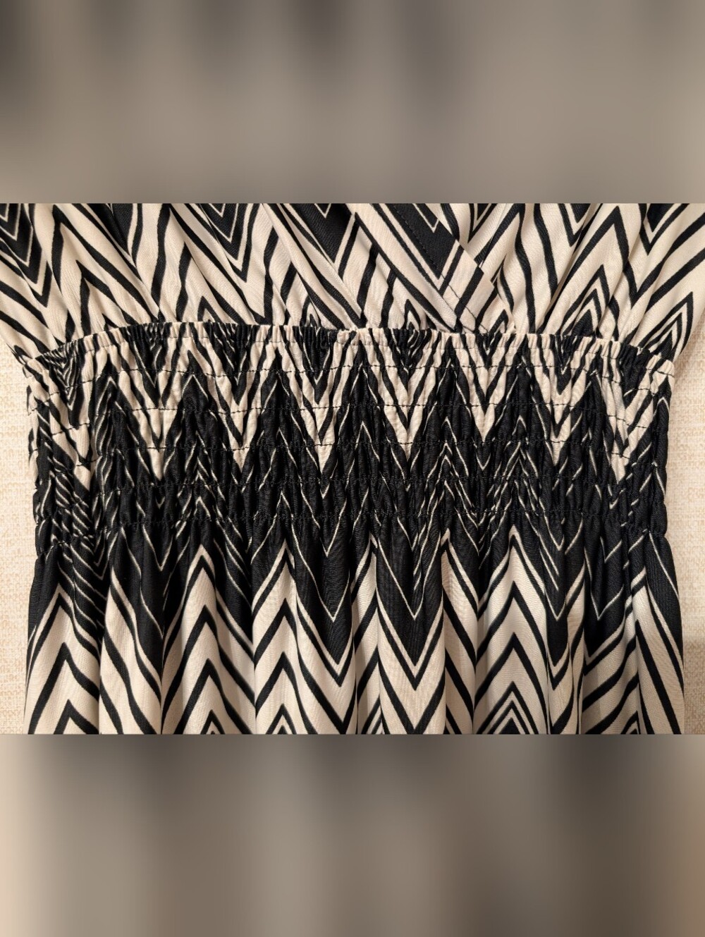 5th Love Black and Cream Chevron Shirred-Waist Maxi Dress - Picture 4 of 8